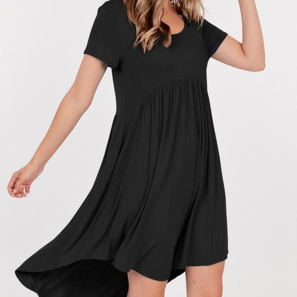 BasicUSA High-Low Tunic T-Shirt Dress Women Medium Back Pockets Dress - Picture 1 of 10